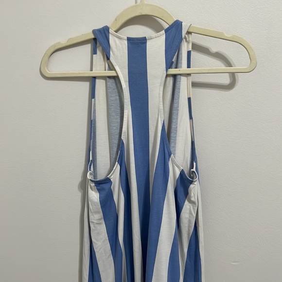 ASOS WOMEN'S BLUE & WHITE STRIPE RACERBACK DROP WAIST MERMAID DRESS - Picture 5 of 7